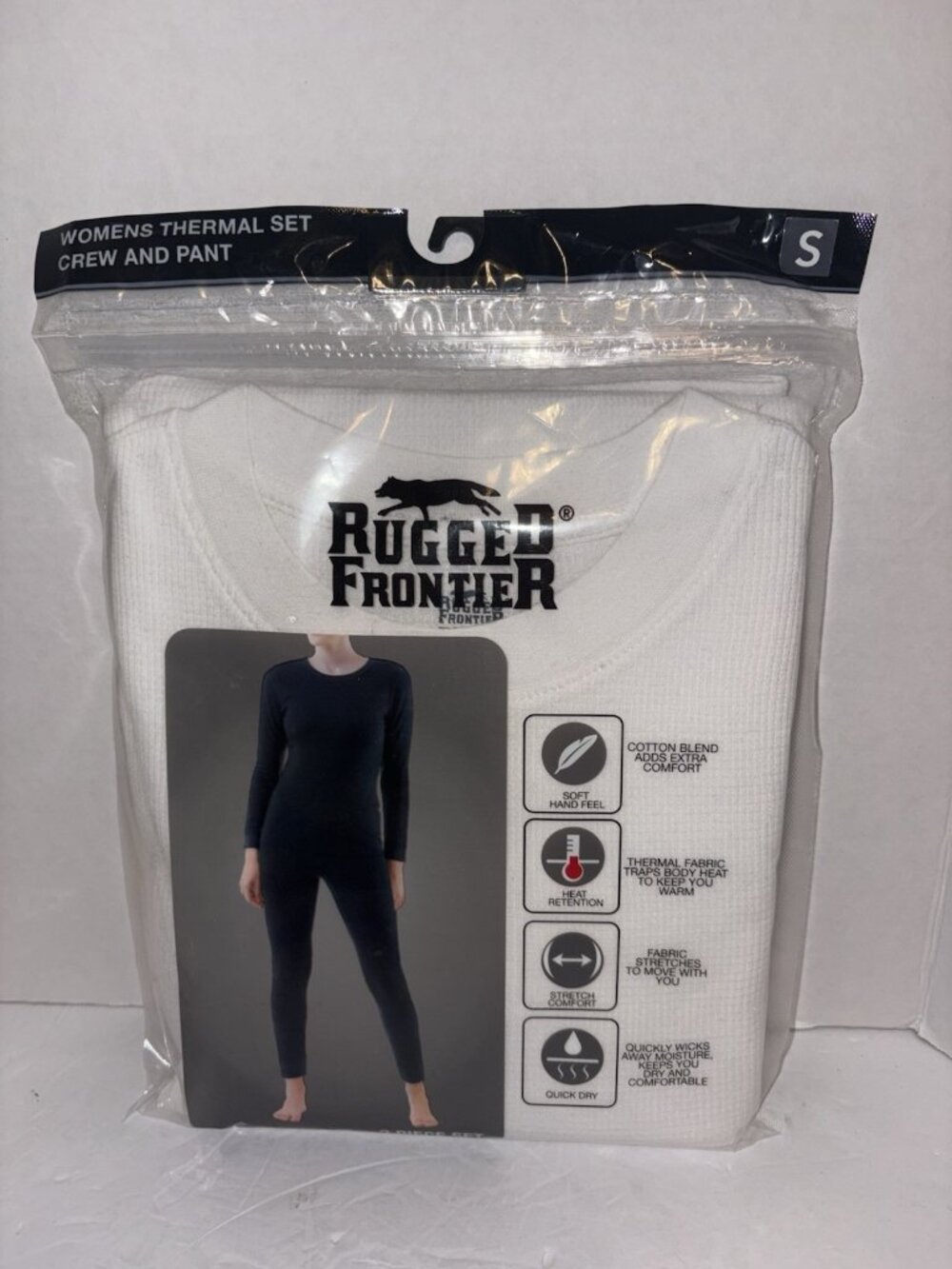 Rugged Frontier Women Small Thermal  Layer Set Crew Top & Pant White 2 Piece